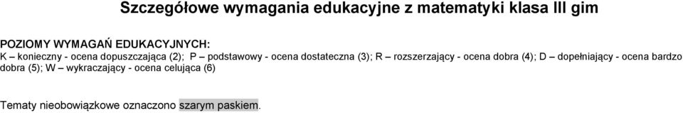 dostateczna (3); R rozszerzający - ocena dobra (4); D dopełniający - ocena bardzo