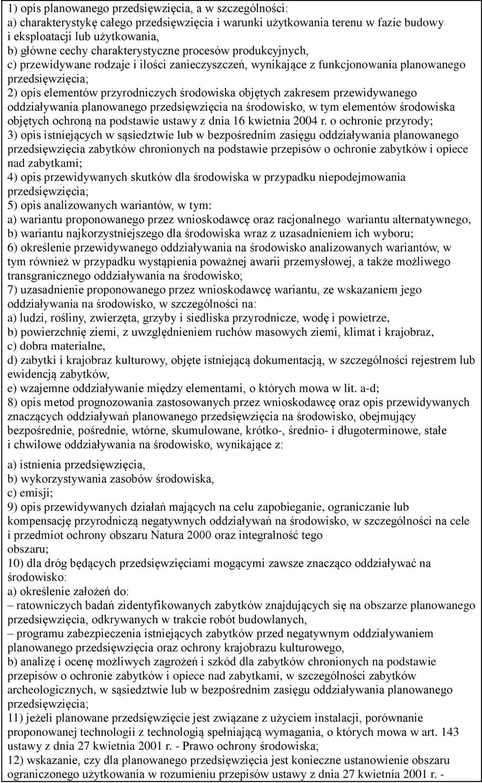 objętych zakresem przewidywanego oddziaływania planowanego przedsięwzięcia na środowisko, w tym elementów środowiska objętych ochroną na podstawie ustawy z dnia 16 kwietnia 2004 r.