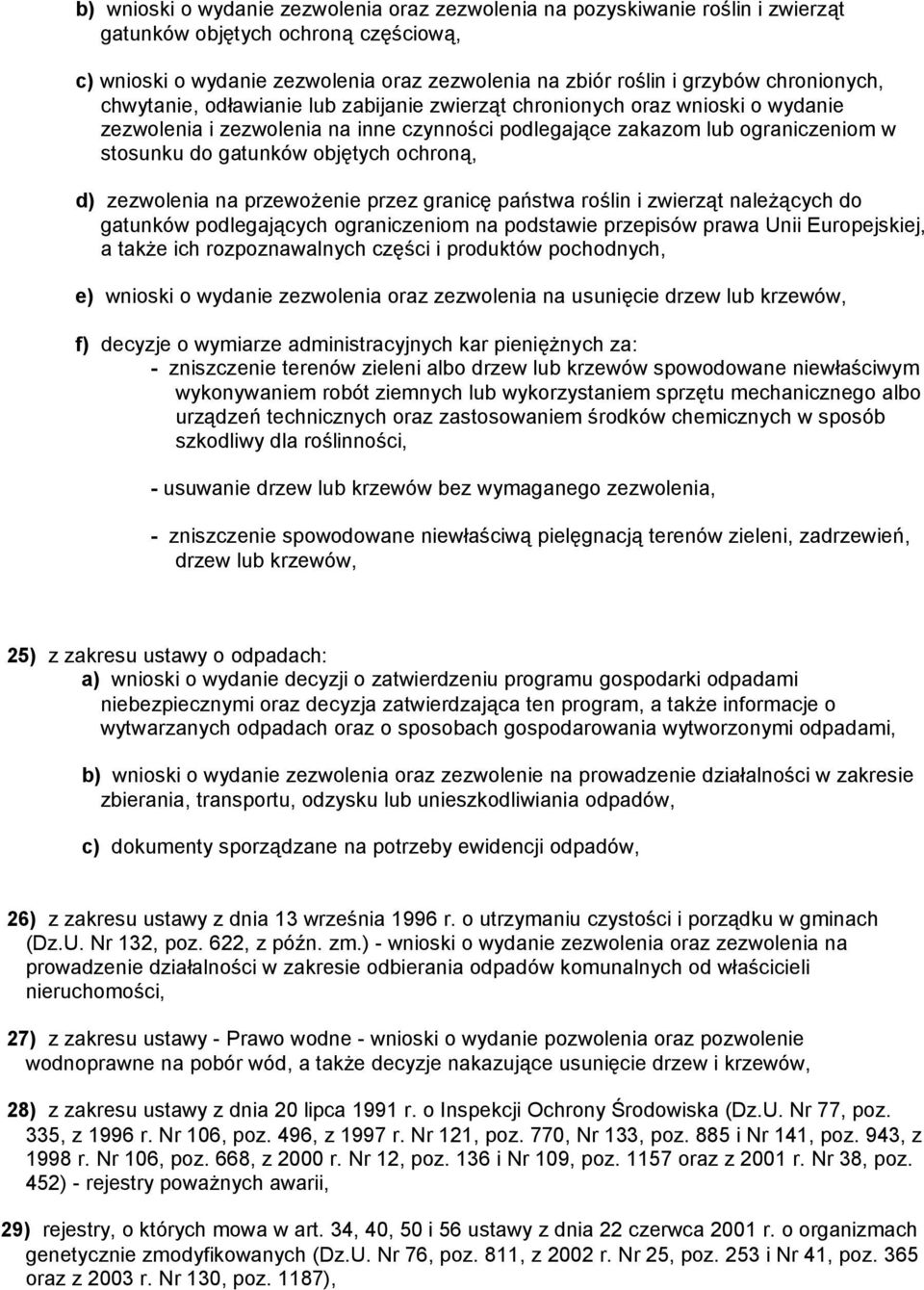 objętych ochroną, d) zezwolenia na przewożenie przez granicę państwa roślin i zwierząt należących do gatunków podlegających ograniczeniom na podstawie przepisów prawa Unii Europejskiej, a także ich