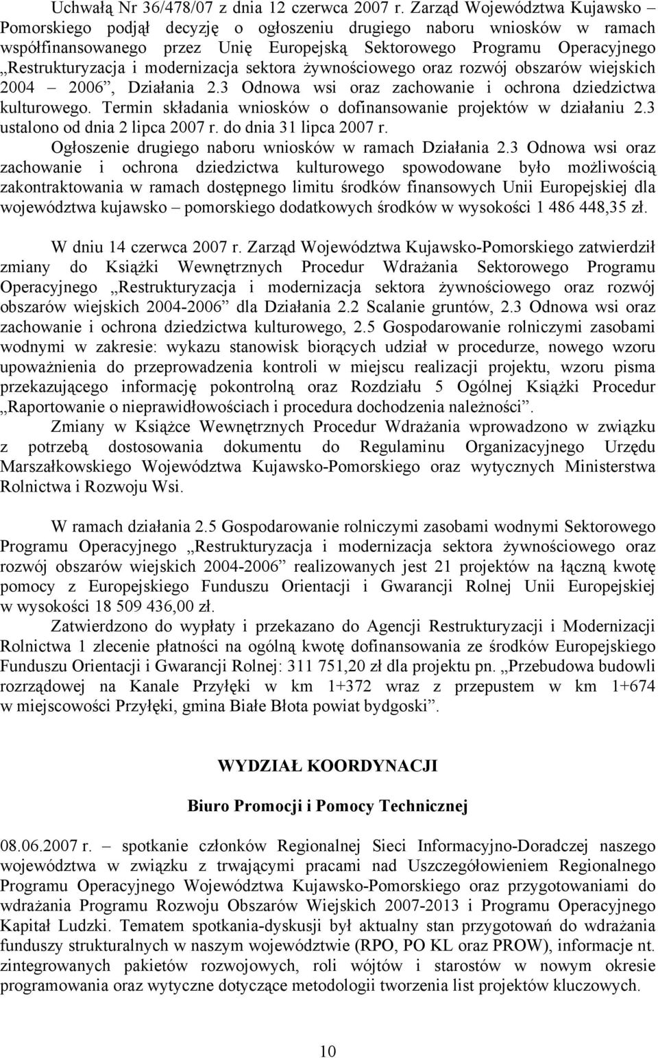 modernizacja sektora żywnościowego oraz rozwój obszarów wiejskich 2004 2006, Działania 2.3 Odnowa wsi oraz zachowanie i ochrona dziedzictwa kulturowego.