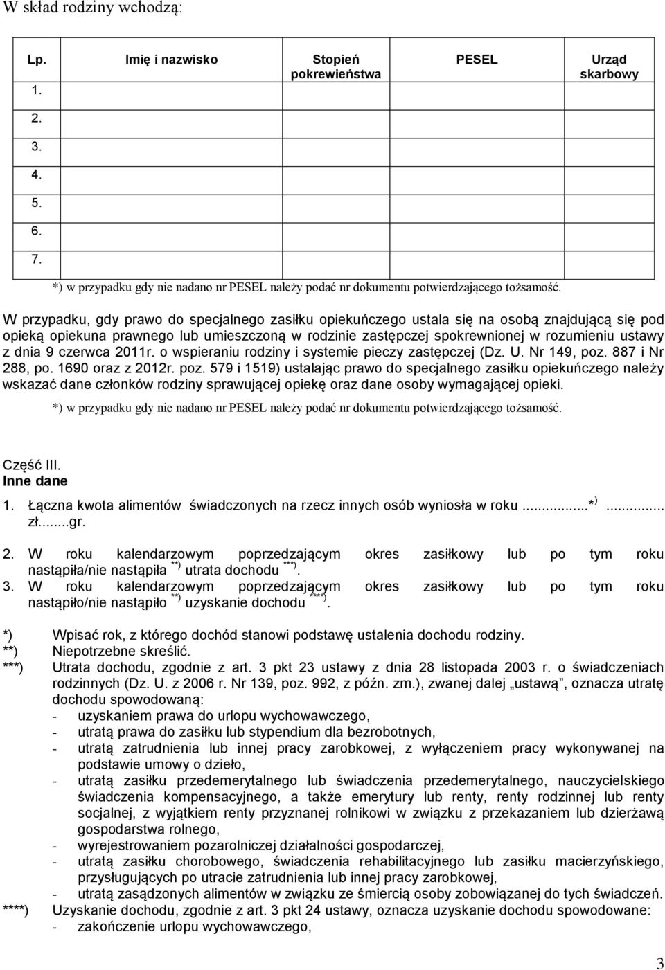 2011r. o wspierniu rodziny i systemie pieczy zstępczej (Dz. U. Nr 149, poz.