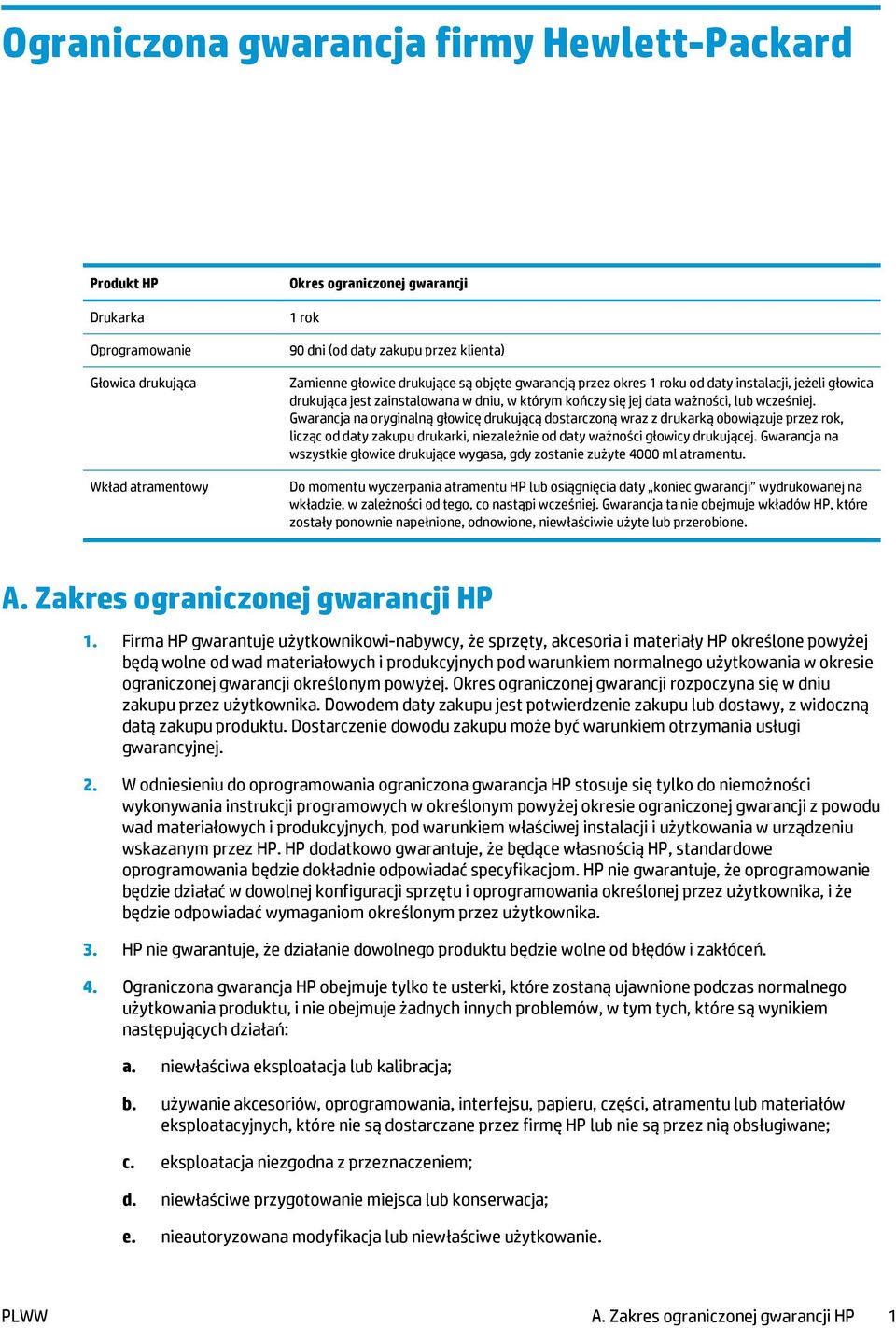 Gwarancja na oryginalną głowicę drukującą dostarczoną wraz z drukarką obowiązuje przez rok, licząc od daty zakupu drukarki, niezależnie od daty ważności głowicy drukującej.