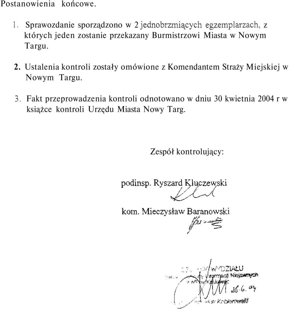 przekazany Burmistrzowi Miasta w Nowym Targu. 2.