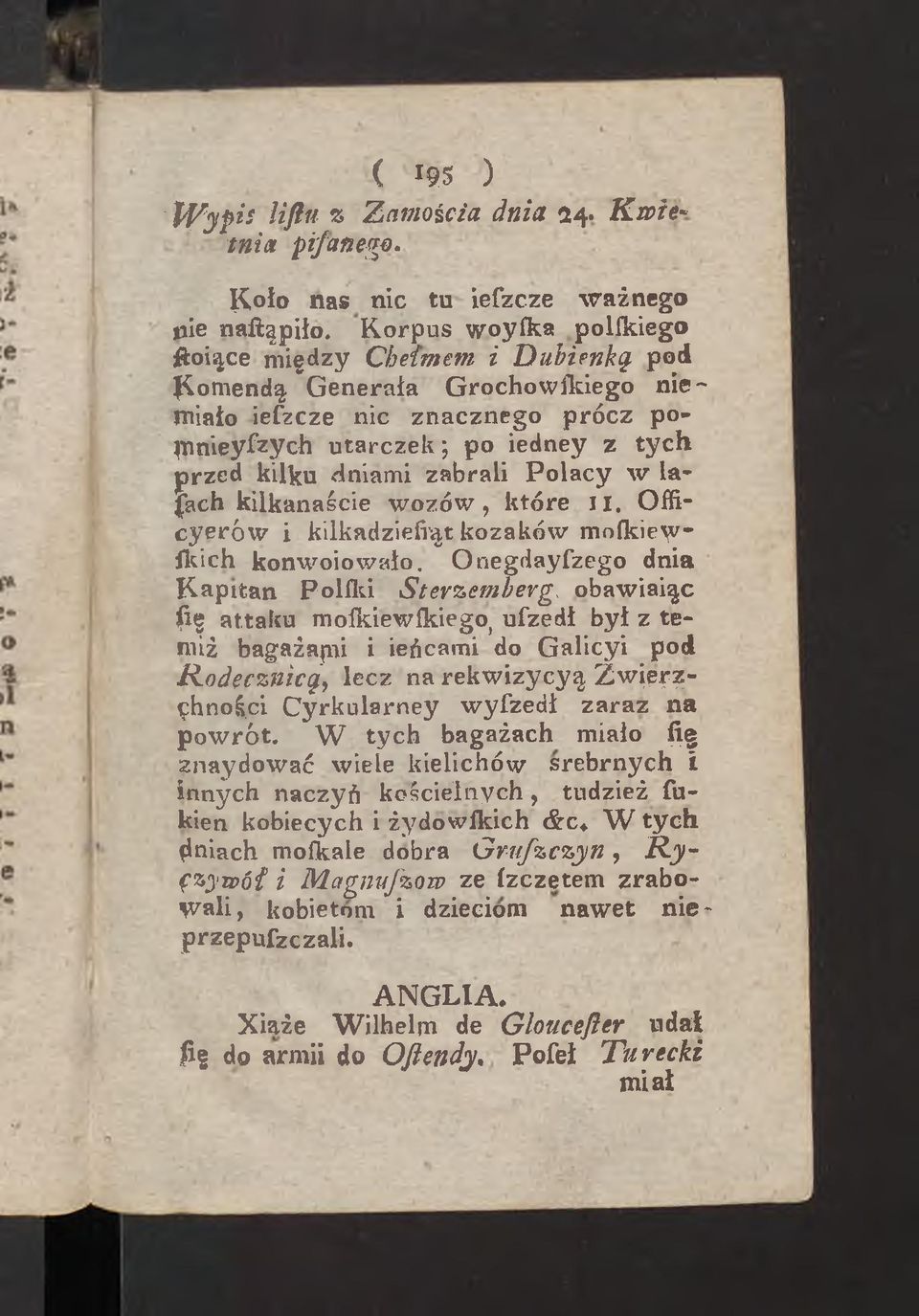 P olacy w lafach kilkanaście w o z ó w, które 11, Officyerów i kilkadziefrąt kozaków mofkie\y łltich konwoiowało.