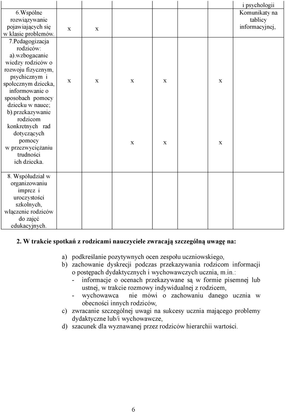 przekazywanie rodzicom konkretnych rad dotyczących pomocy w przezwyciężaniu trudności ich dziecka. i psychologii Komunikaty na tablicy informacyjnej, 8.