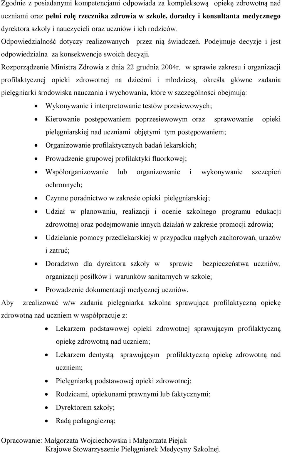 Rozporządzenie Ministra Zdrowia z dnia 22 grudnia 2004r.