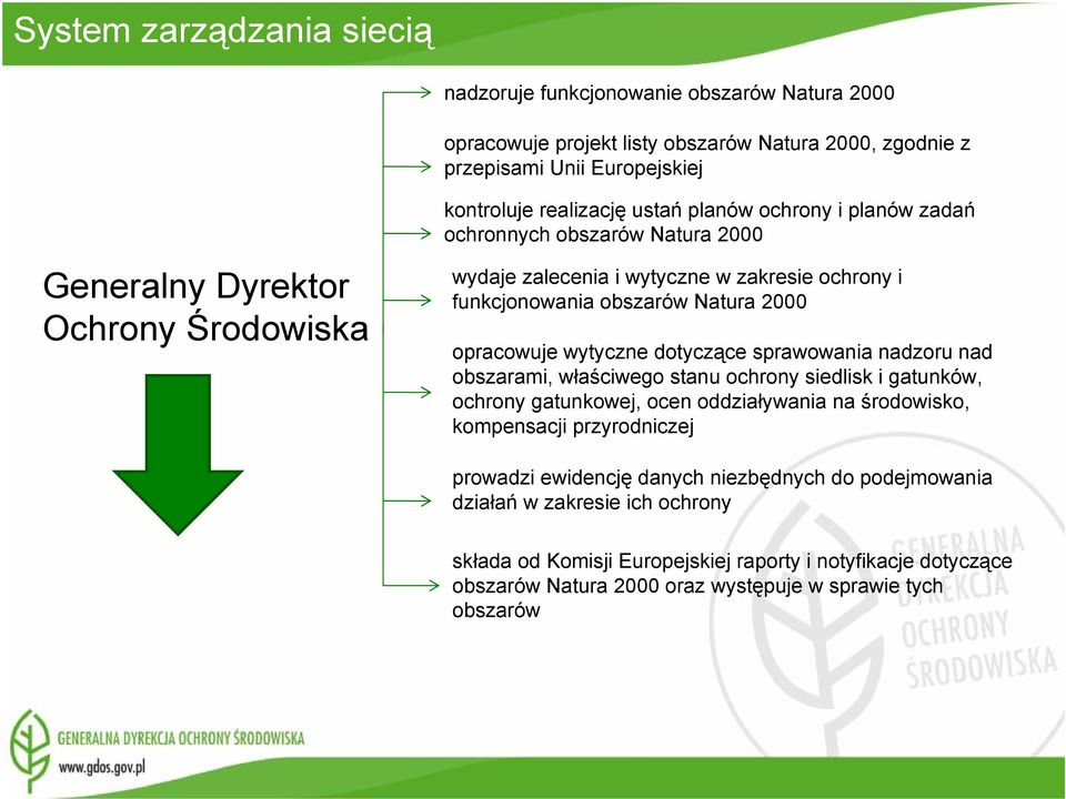 opracowuje wytyczne dotyczące sprawowania nadzoru nad obszarami, właściwego stanu ochrony siedlisk i gatunków, ochrony gatunkowej, ocen oddziaływania na środowisko, kompensacji przyrodniczej