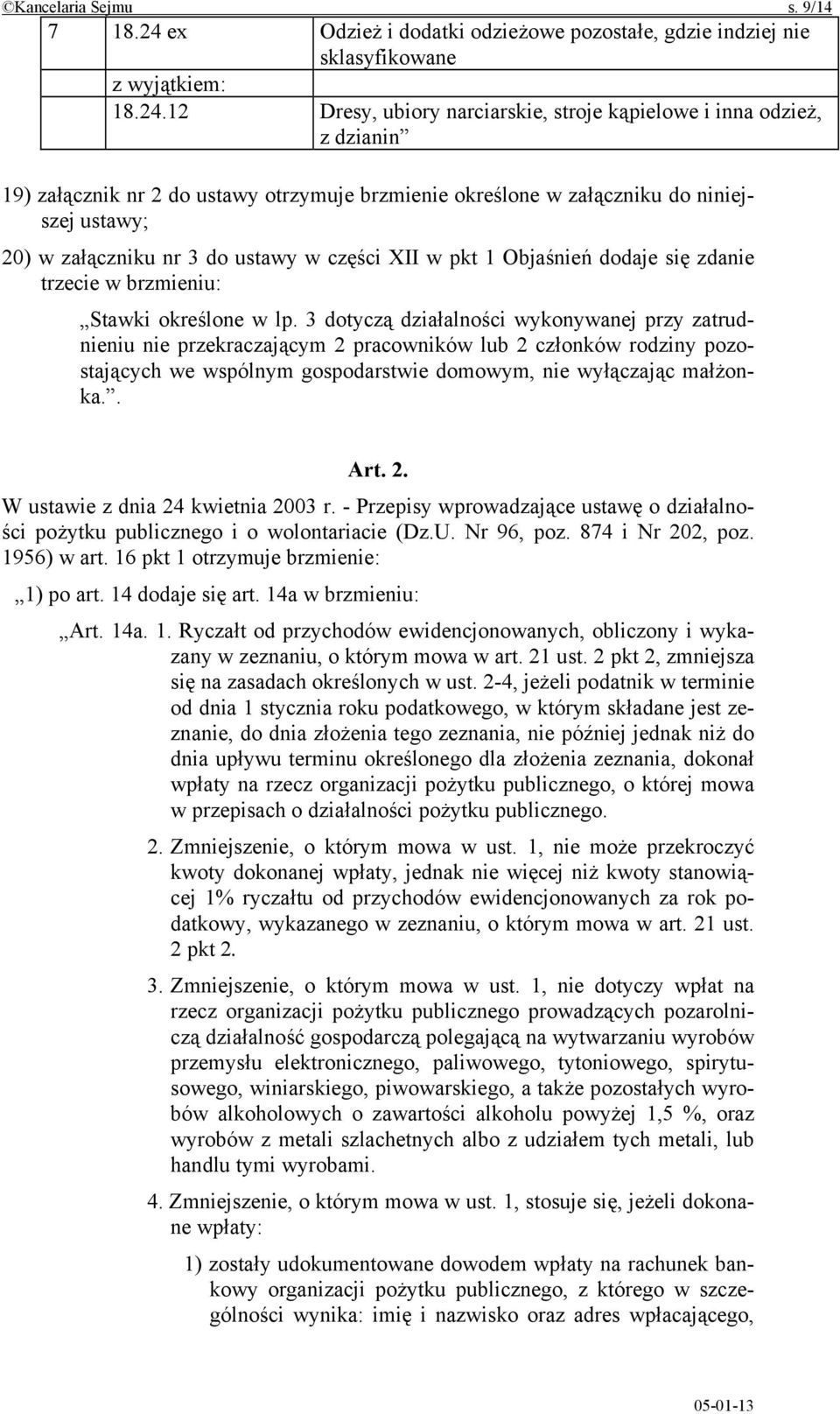 12 Dresy, ubiory narciarskie, stroje kąpielowe i inna odzież, z dzianin 19) załącznik nr 2 do ustawy otrzymuje brzmienie określone w załączniku do niniejszej ustawy; 20) w załączniku nr 3 do ustawy w