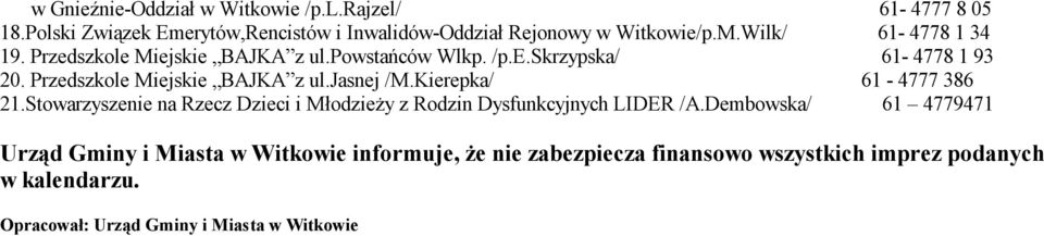 Kierepka/ 61-4777 386 21.Stowarzyszenie na Rzecz Dzieci i Młodzieży z Rodzin Dysfunkcyjnych LIDER /A.