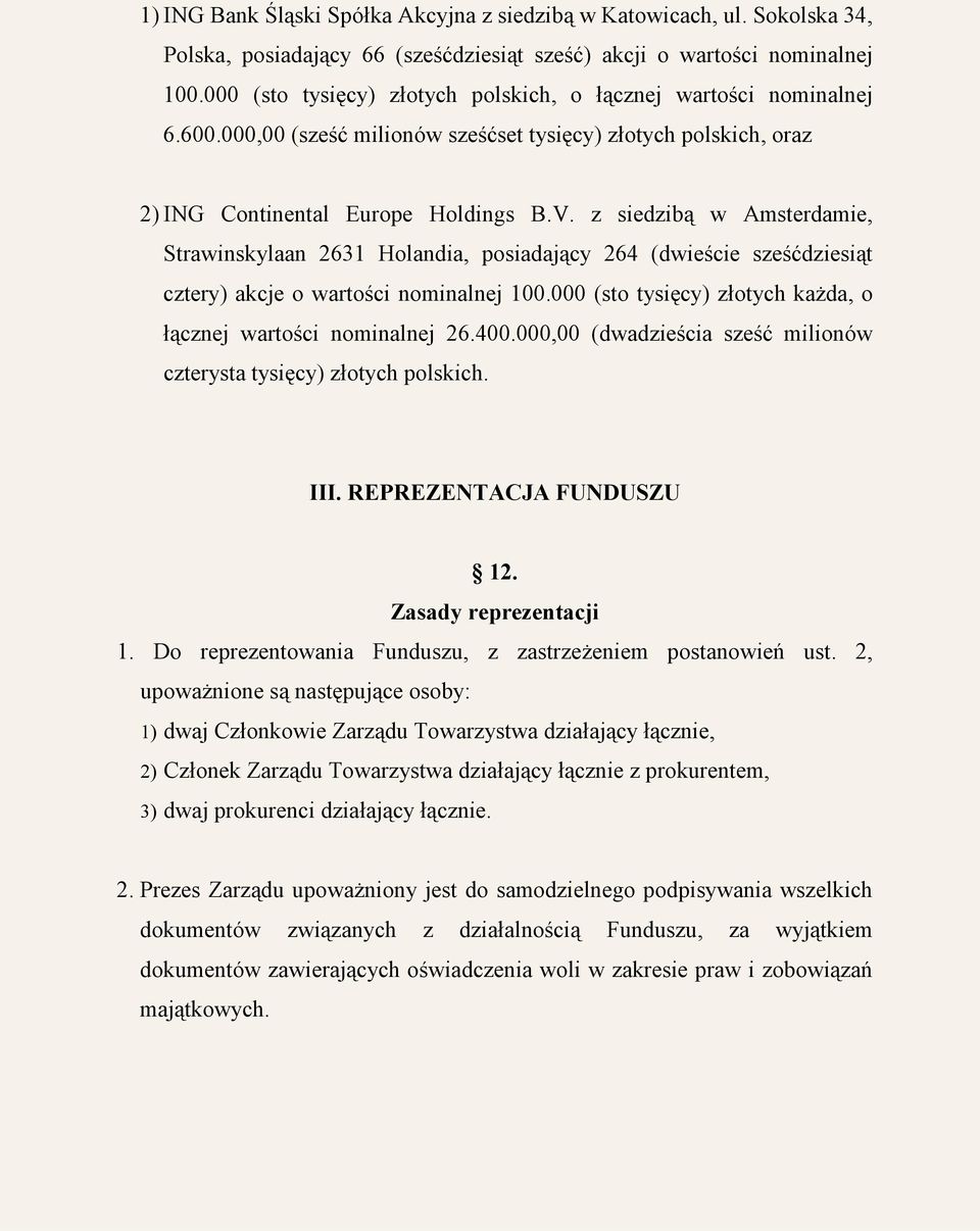 z siedzibą w Amsterdamie, Strawinskylaan 2631 Holandia, posiadający 264 (dwieście sześćdziesiąt cztery) akcje o wartości nominalnej 100.