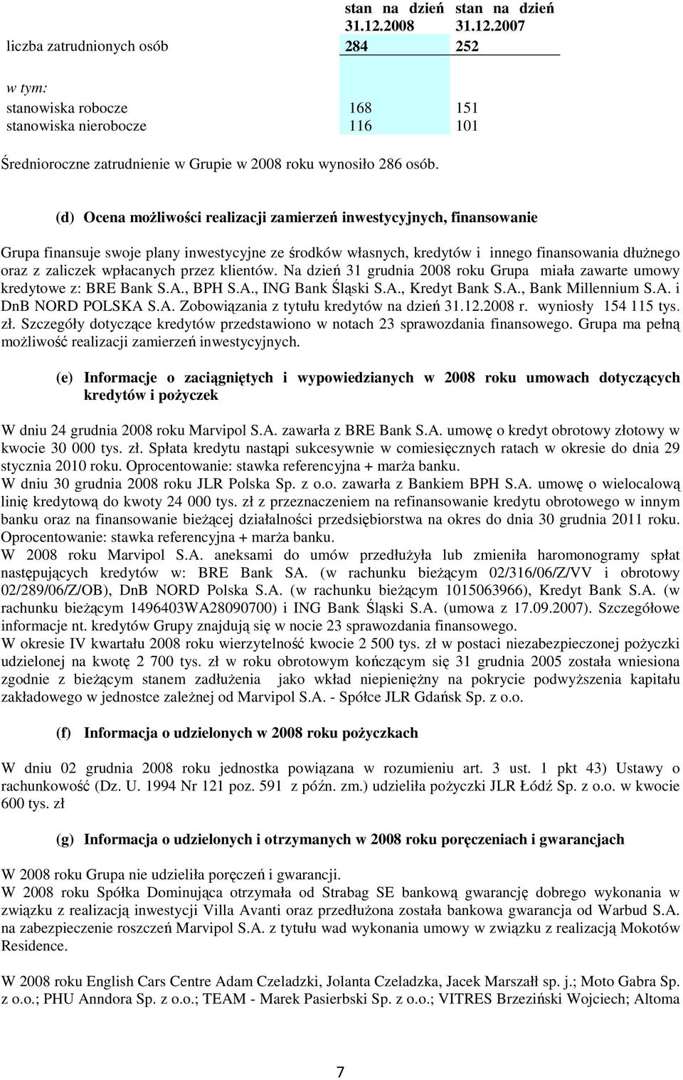 (d) Ocena moŝliwości realizacji zamierzeń inwestycyjnych, finansowanie Grupa finansuje swoje plany inwestycyjne ze środków własnych, kredytów i innego finansowania dłuŝnego oraz z zaliczek wpłacanych