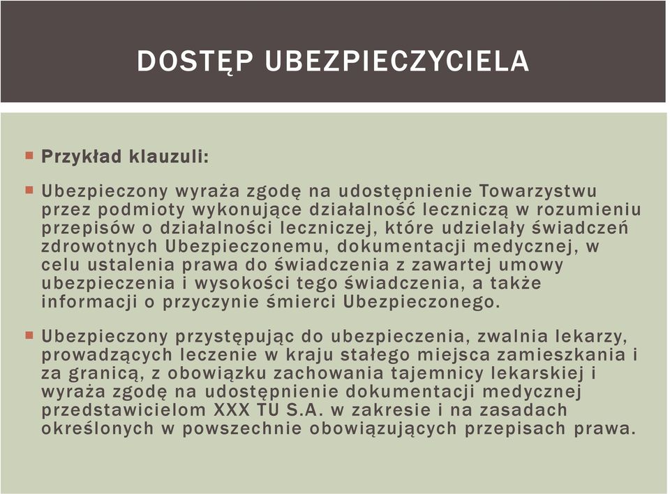 także informacji o przyczynie śmierci Ubezpieczonego.