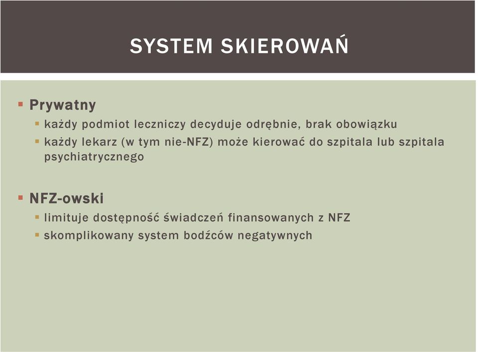 do szpitala lub szpitala psychiatrycznego NFZ-owski limituje