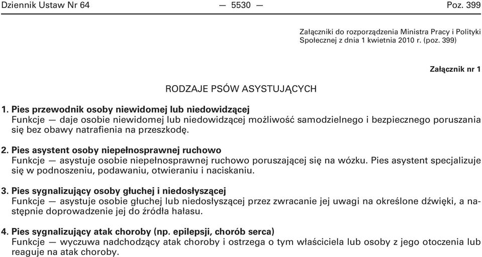 Pies asystent osoby niepełnosprawnej ruchowo Funkcje asystuje osobie niepełnosprawnej ruchowo poruszającej się na wózku.