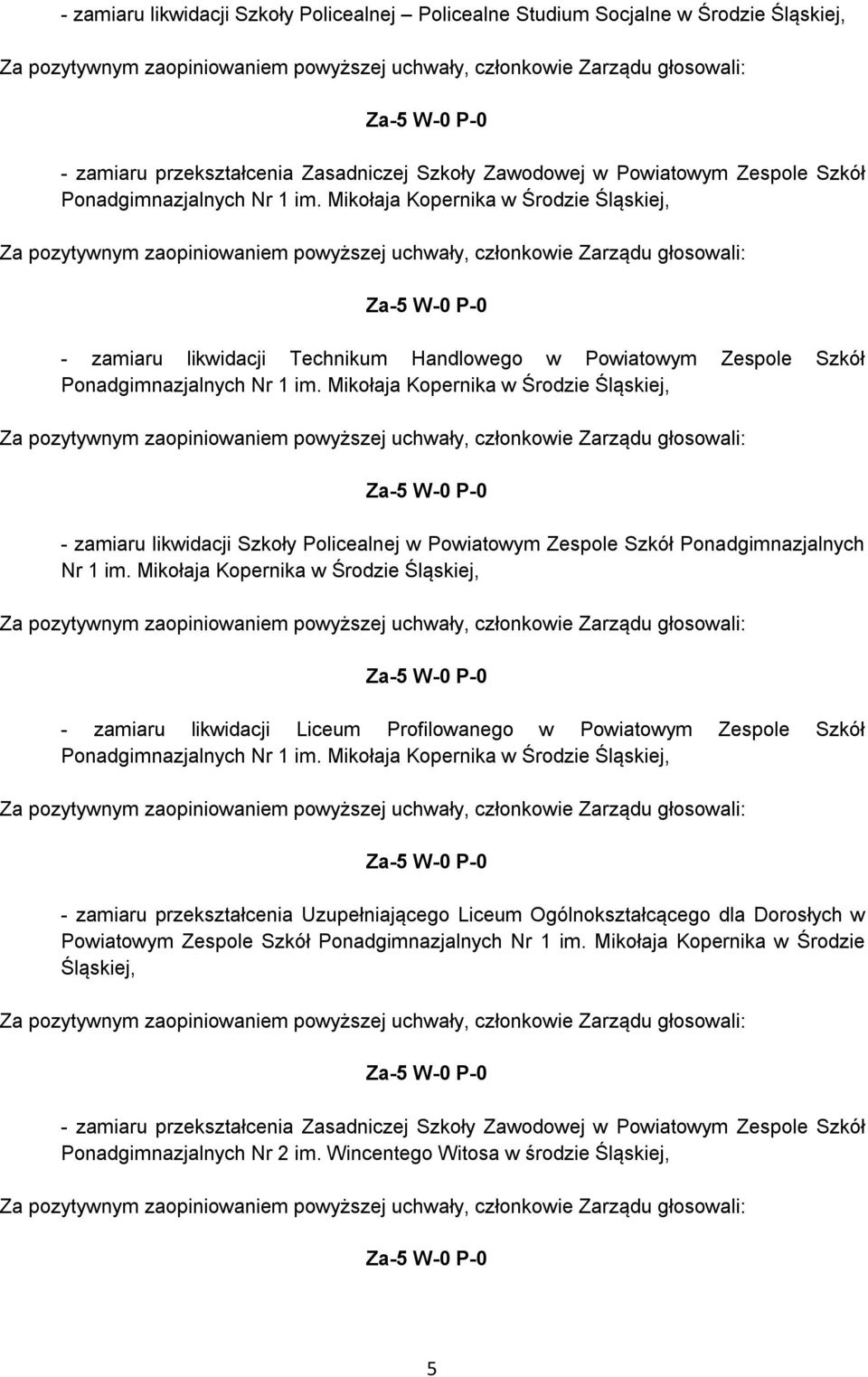 Mikołaja Kopernika w Środzie Śląskiej, - zamiaru likwidacji Szkoły Policealnej w Powiatowym Zespole Szkół Ponadgimnazjalnych Nr 1 im.