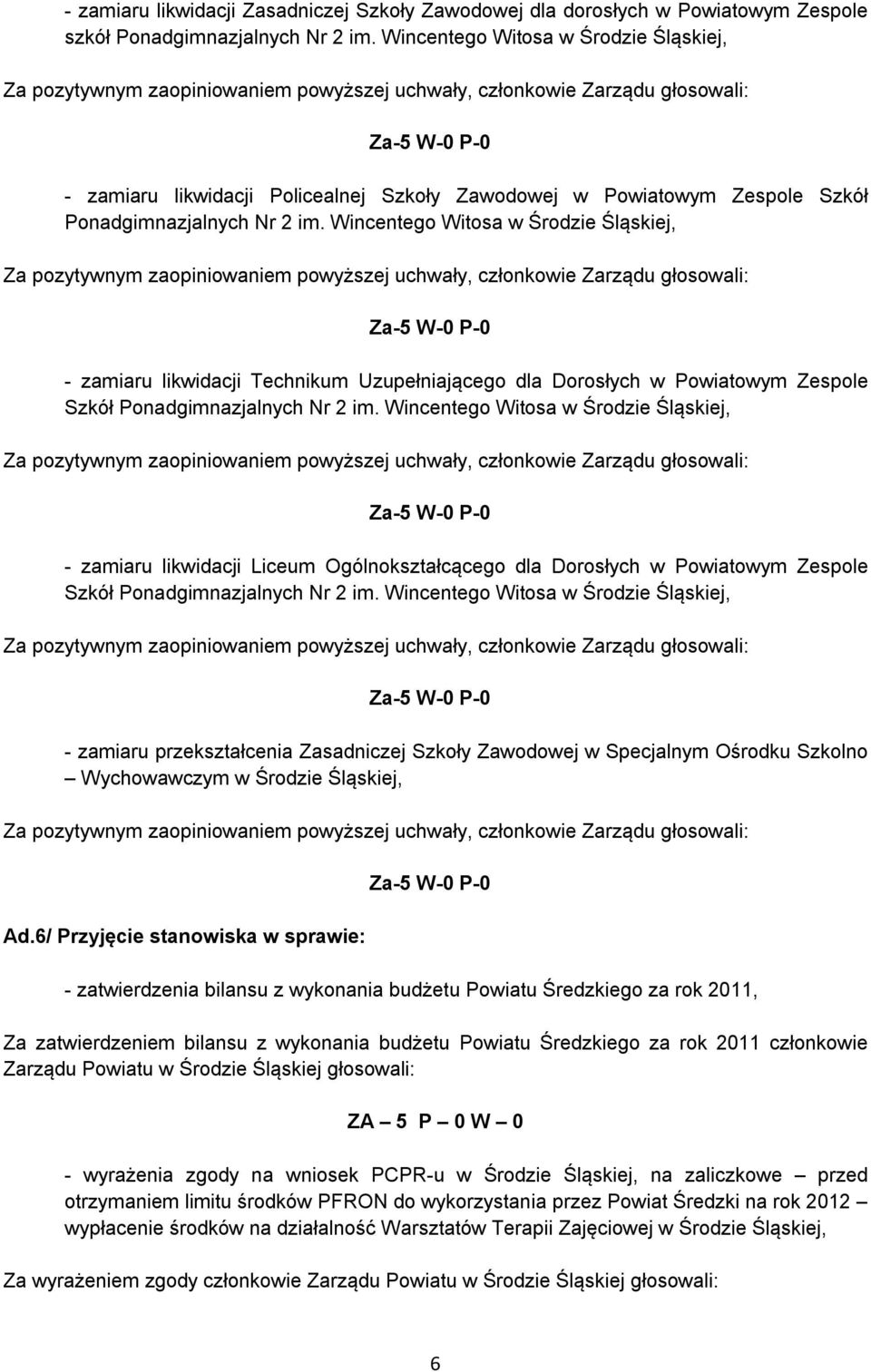 Wincentego Witosa w Środzie Śląskiej, - zamiaru likwidacji Technikum Uzupełniającego dla Dorosłych w Powiatowym Zespole Szkół Ponadgimnazjalnych Nr 2 im.