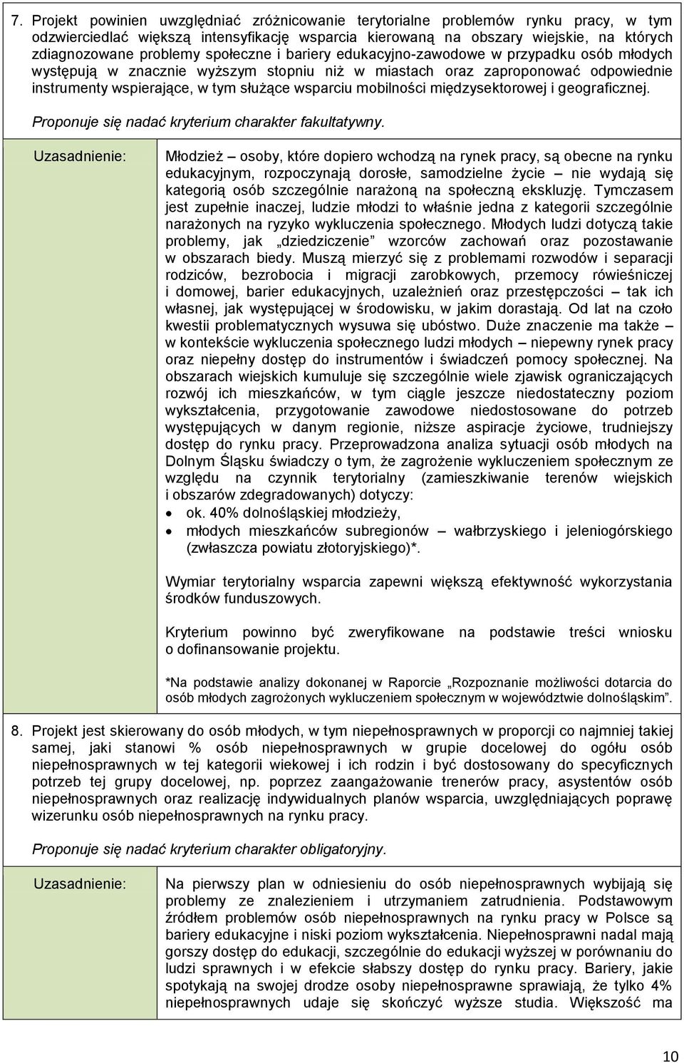 mobilności międzysektorowej i geograficznej. Proponuje się nadać kryterium charakter fakultatywny.