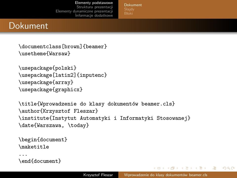 \title{wprowadzenie do klasy dokumentów beamer.