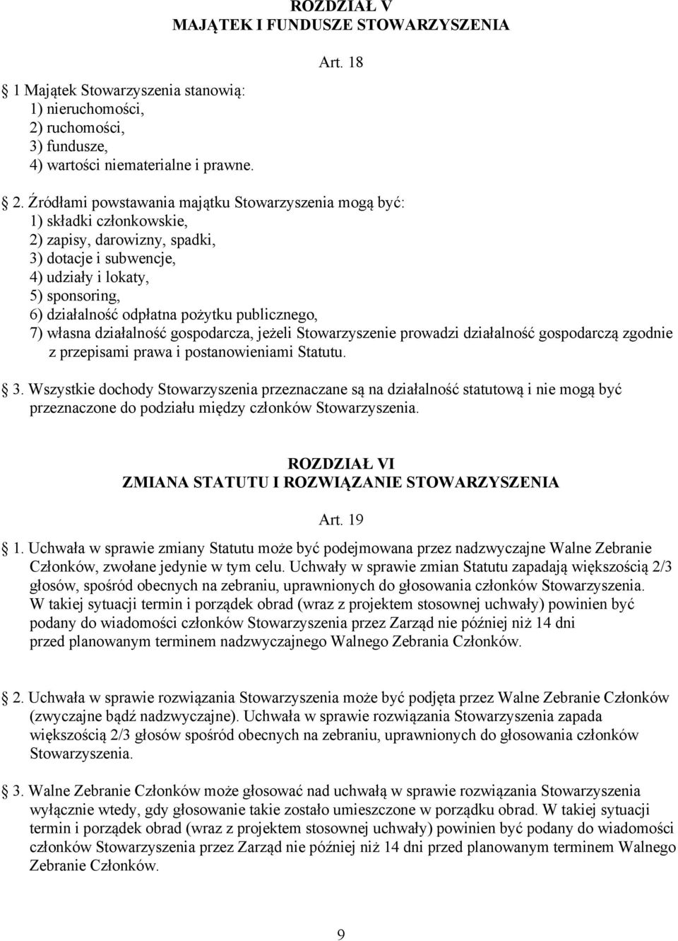 pożytku publicznego, 7) własna działalność gospodarcza, jeżeli Stowarzyszenie prowadzi działalność gospodarczą zgodnie z przepisami prawa i postanowieniami Statutu. 3.