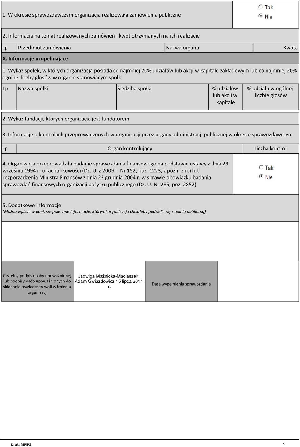 Wykaz spółek, w których organizacja posiada co najmniej 20% udziałów lub akcji w kapitale zakładowym lub co najmniej 20% ogólnej liczby głosów w organie stanowiącym spółki Lp Nazwa spółki Siedziba