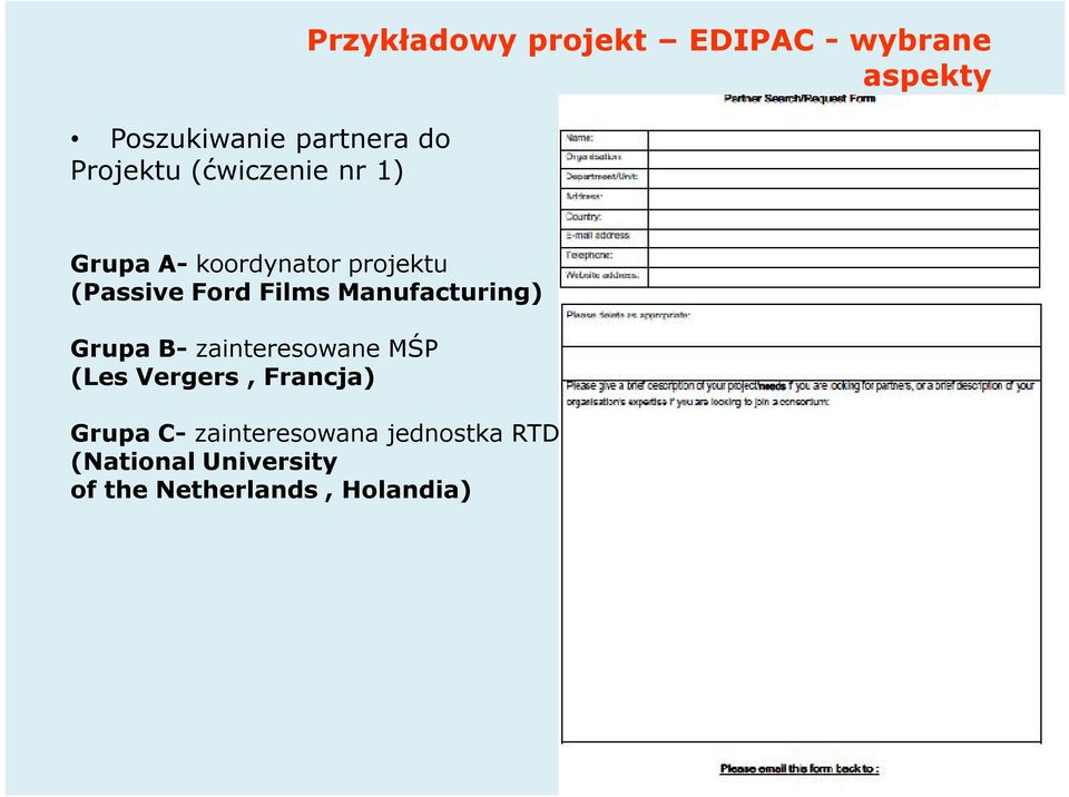 Manufacturing) Grupa B- zainteresowane MŚP (Les Vergers, Francja) Grupa C-