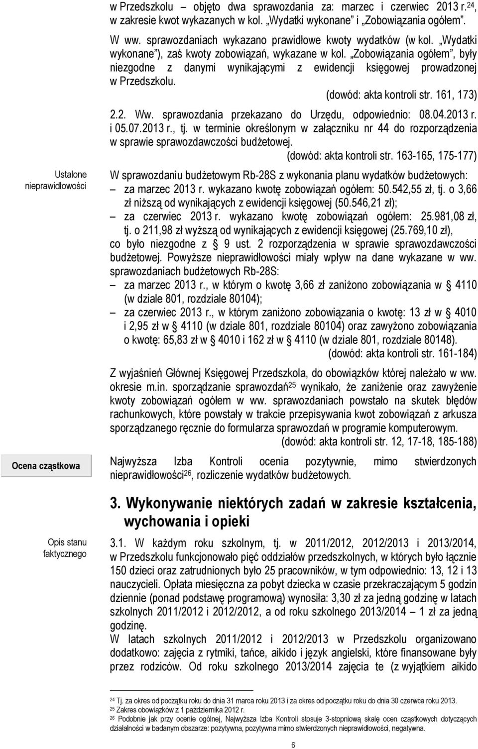 Zobowiązania ogółem, były niezgodne z danymi wynikającymi z ewidencji księgowej prowadzonej w Przedszkolu. (dowód: akta kontroli str. 161, 173) 2.2. Ww.