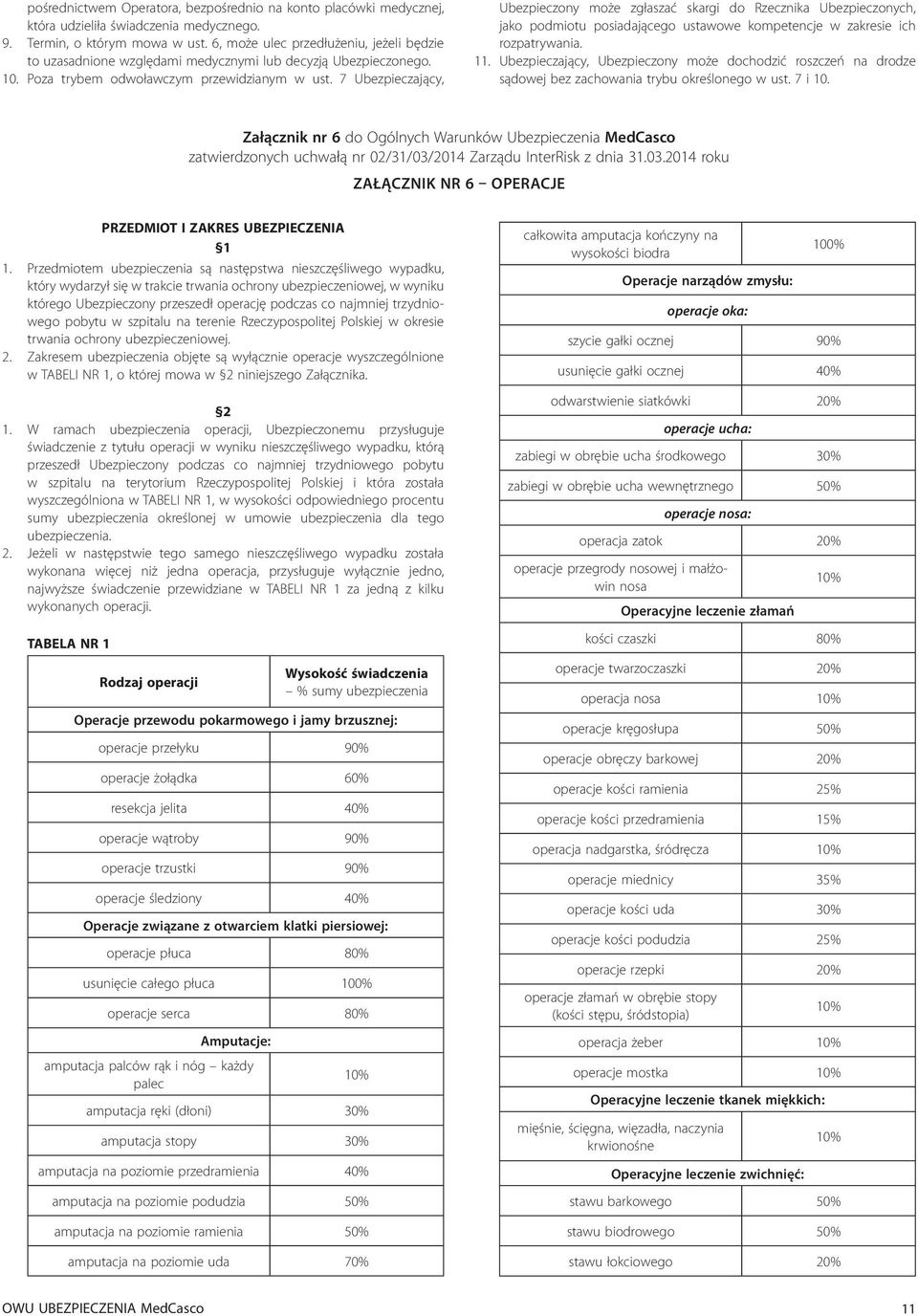 7 Ubezpieczający, Ubezpieczony może zgłaszać skargi do Rzecznika Ubezpieczonych, jako podmiotu posiadającego ustawowe kompetencje w zakresie ich rozpatrywania. 11.