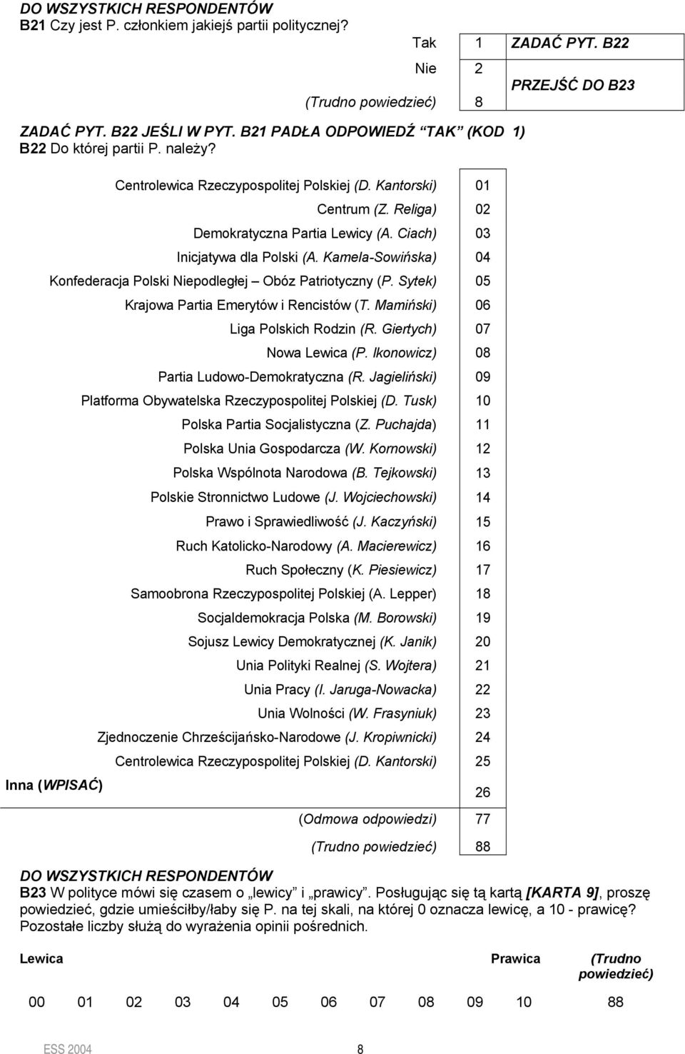 Kamela-Sowińska) 04 Konfederacja Polski Niepodległej Obóz Patriotyczny (P. Sytek) 05 Inna (WPISAĆ) Krajowa Partia Emerytów i Rencistów (T. Mamiński) 06 Liga Polskich Rodzin (R.