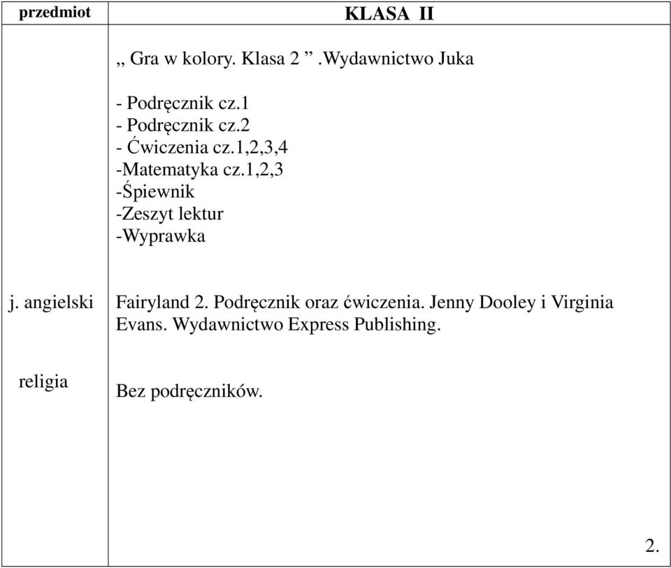 1,2,3,4 -Matematyka cz.1,2,3 -Śpiewnik -Zeszyt lektur -Wyprawka j.