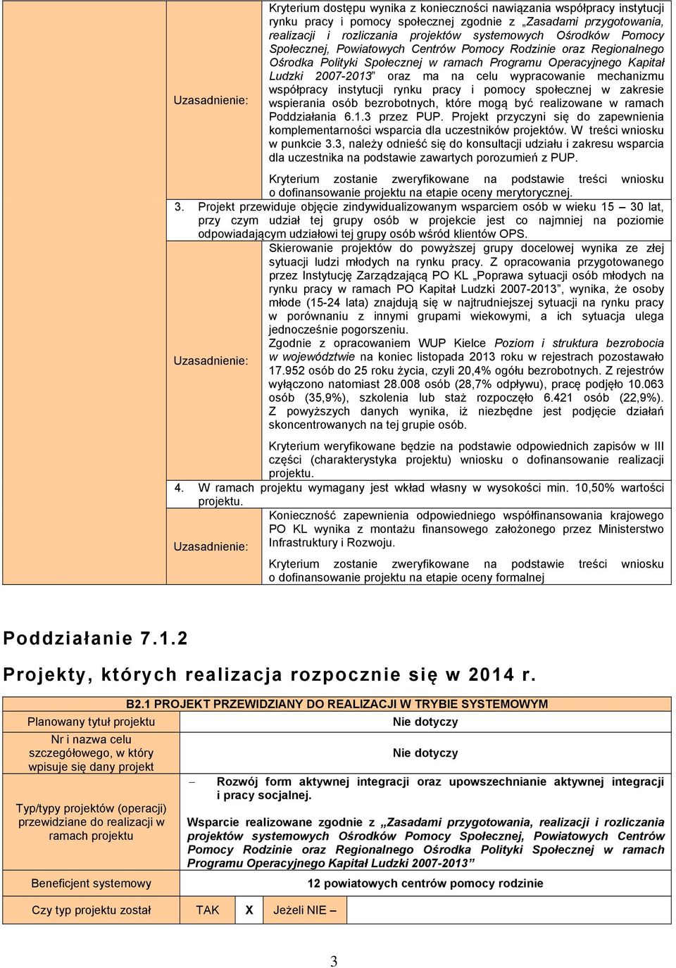 współpracy instytucji rynku pracy i pomocy społecznej w zakresie Uzasadnienie: wspierania osób bezrobotnych, które mogą być realizowane w ramach Poddziałania 6.1.3 przez PUP.