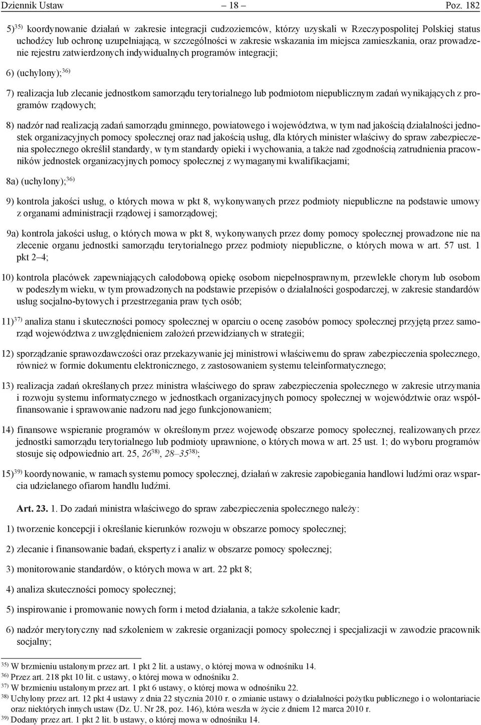 miejsca zamieszkania, oraz prowadzenie rejestru zatwierdzonych indywidualnych programów integracji; 6) (uchylony); 36) 7) realizacja lub zlecanie jednostkom samorządu terytorialnego lub podmiotom