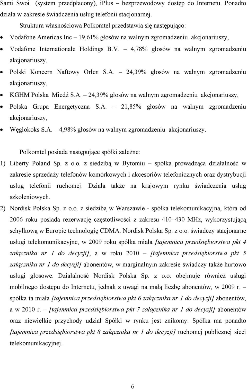 A. 24,39% głosów na walnym zgromadzeniu akcjonariuszy, KGHM Polska Miedź S.A. 24,39% głosów na walnym zgromadzeniu akcjonariuszy, Polska Grupa Energetyczna S.A. 21,85% głosów na walnym zgromadzeniu akcjonariuszy, Węglokoks S.