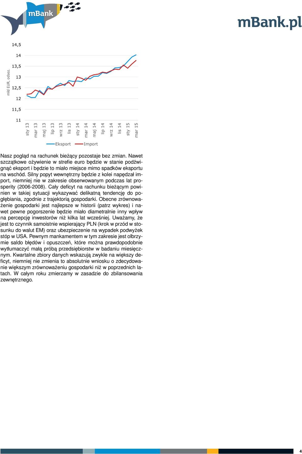 Cały deficyt na rachunku bieżacym powinien w takiej sytuacji wykazywać delikatna tendencję do pogłębiania, zgodnie z trajektoria gospodarki.