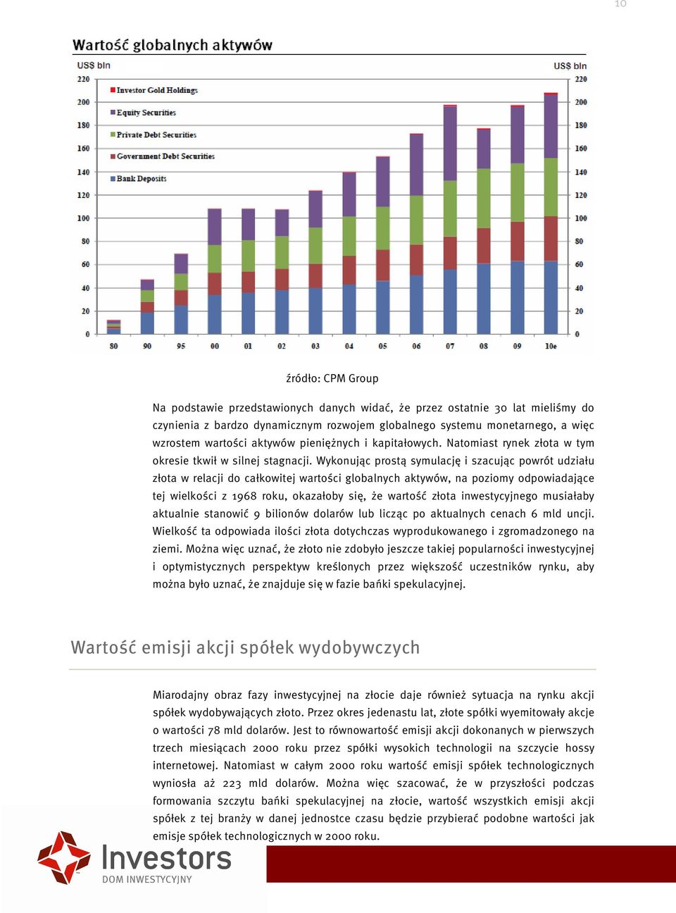 Wykonując prostą symulację i szacując powrót udziału złota w relacji do całkowitej wartości globalnych aktywów, na poziomy odpowiadające tej wielkości z 1968 roku, okazałoby się, że wartość złota