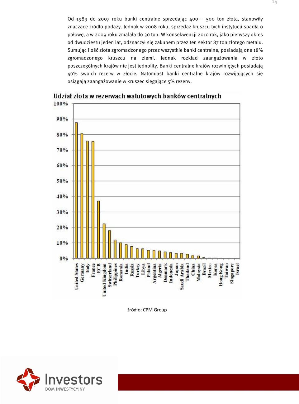 W konsekwencji 2010 rok, jako pierwszy okres od dwudziestu jeden lat, odznaczył się zakupem przez ten sektor 87 ton złotego metalu.