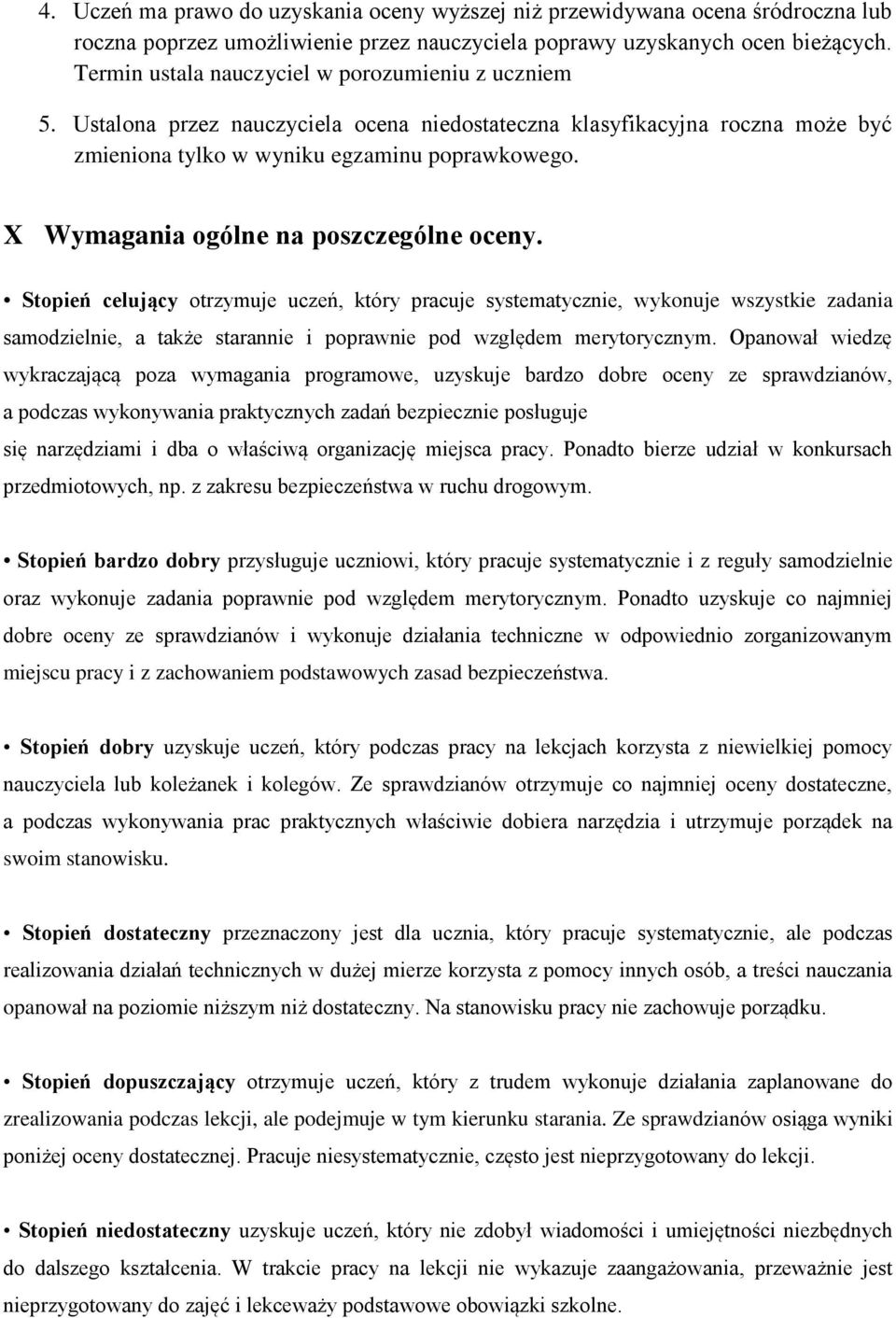 X Wymagania ogólne na poszczególne oceny.