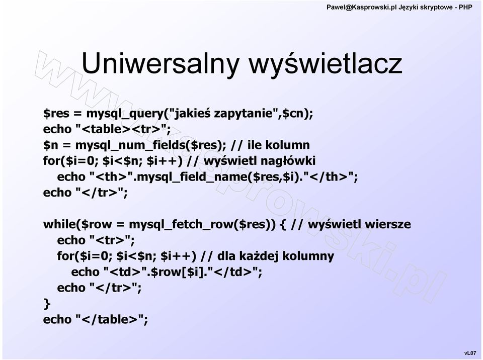 mysql_field_name($res,$i).