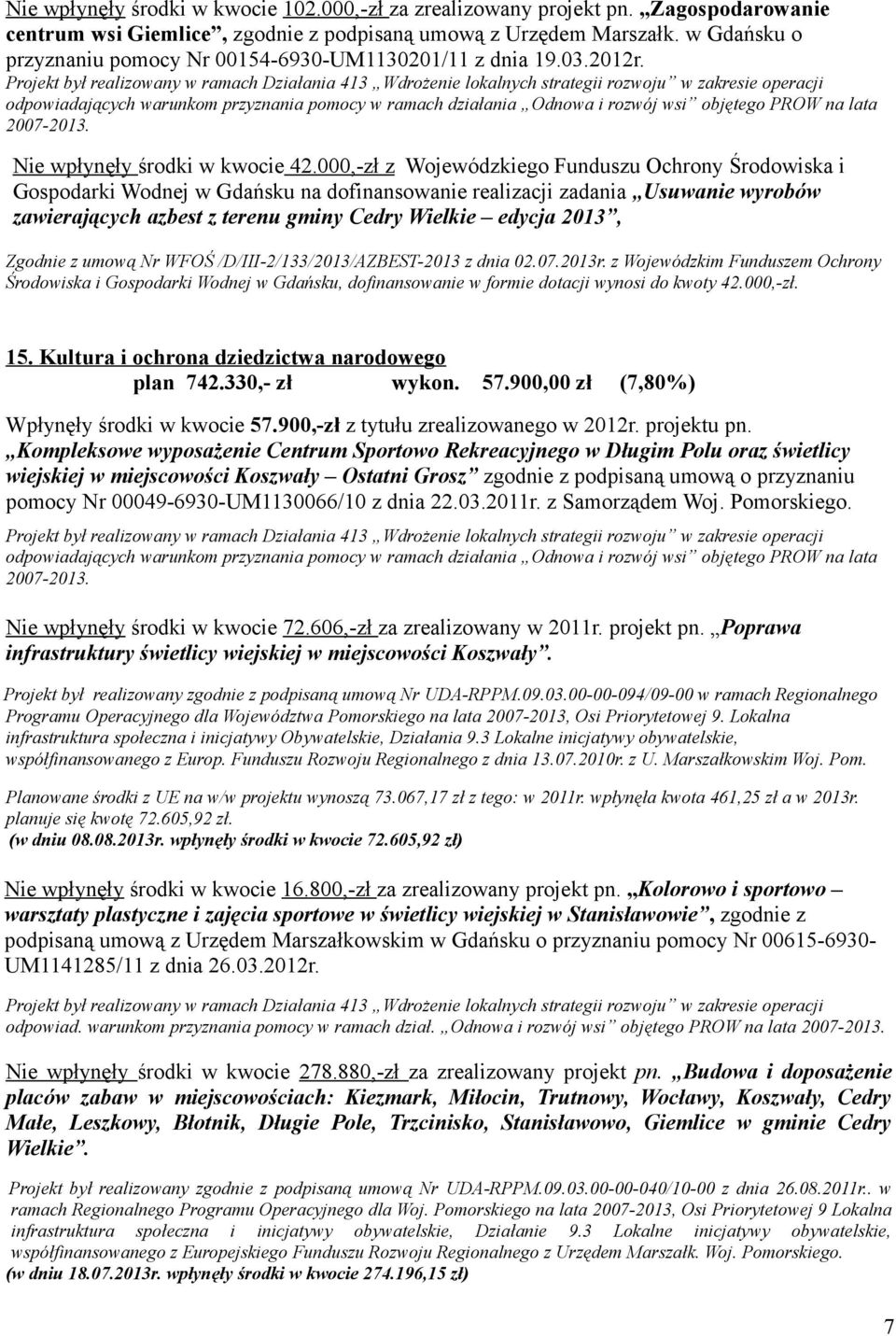 Projekt był realizowany w ramach Działania 413 Wdrożenie lokalnych strategii rozwoju w zakresie operacji odpowiadających warunkom przyznania pomocy w ramach działania Odnowa i rozwój wsi objętego