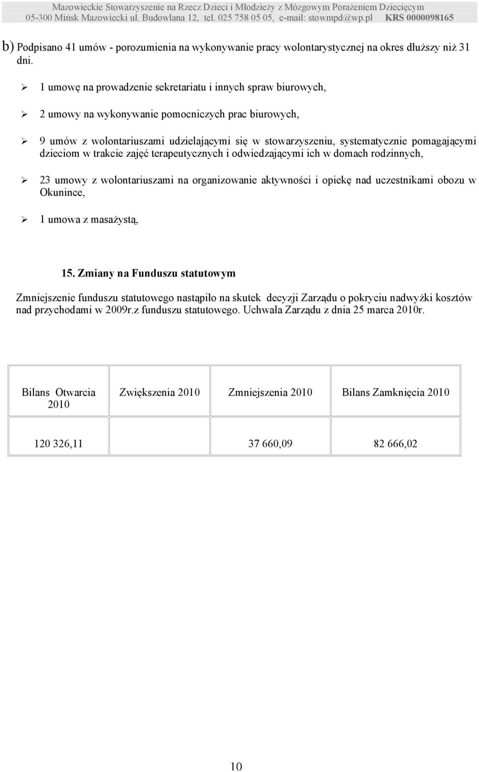 pomagającymi dzieciom w trakcie zajęć terapeutycznych i odwiedzającymi ich w domach rodzinnych, 23 umowy z wolontariuszami na organizowanie aktywności i opiekę nad uczestnikami obozu w Okunince, 1