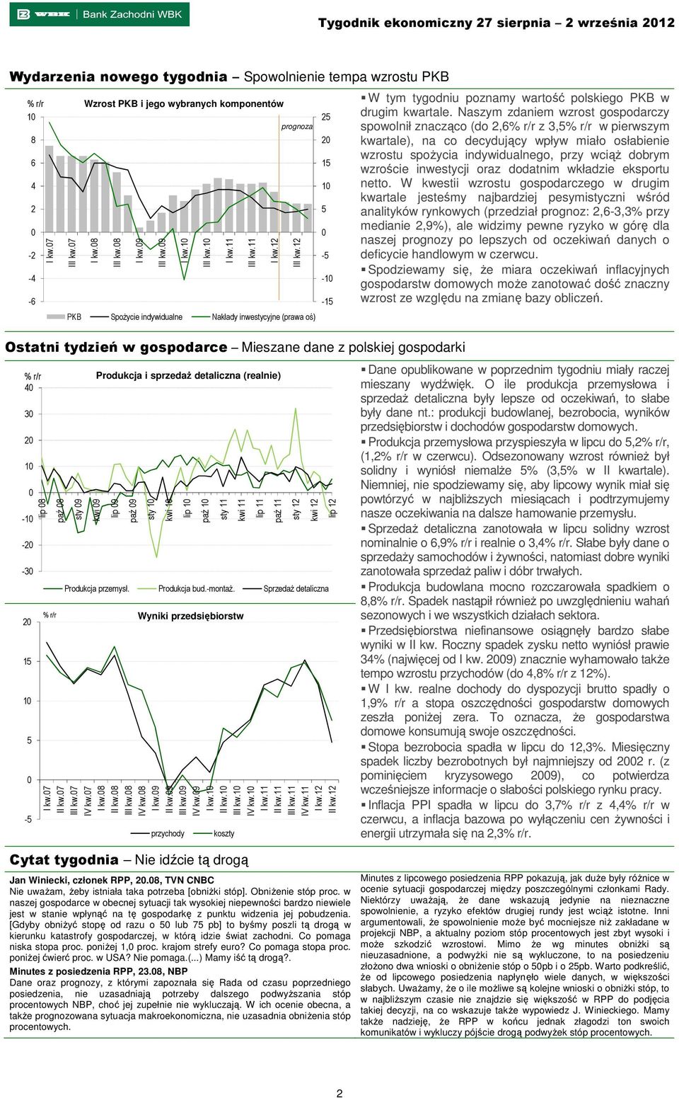 8, TVN CNBC Nie uważam, żeby istniała taka potrzeba [obniżki stóp]. Obniżenie stóp proc.