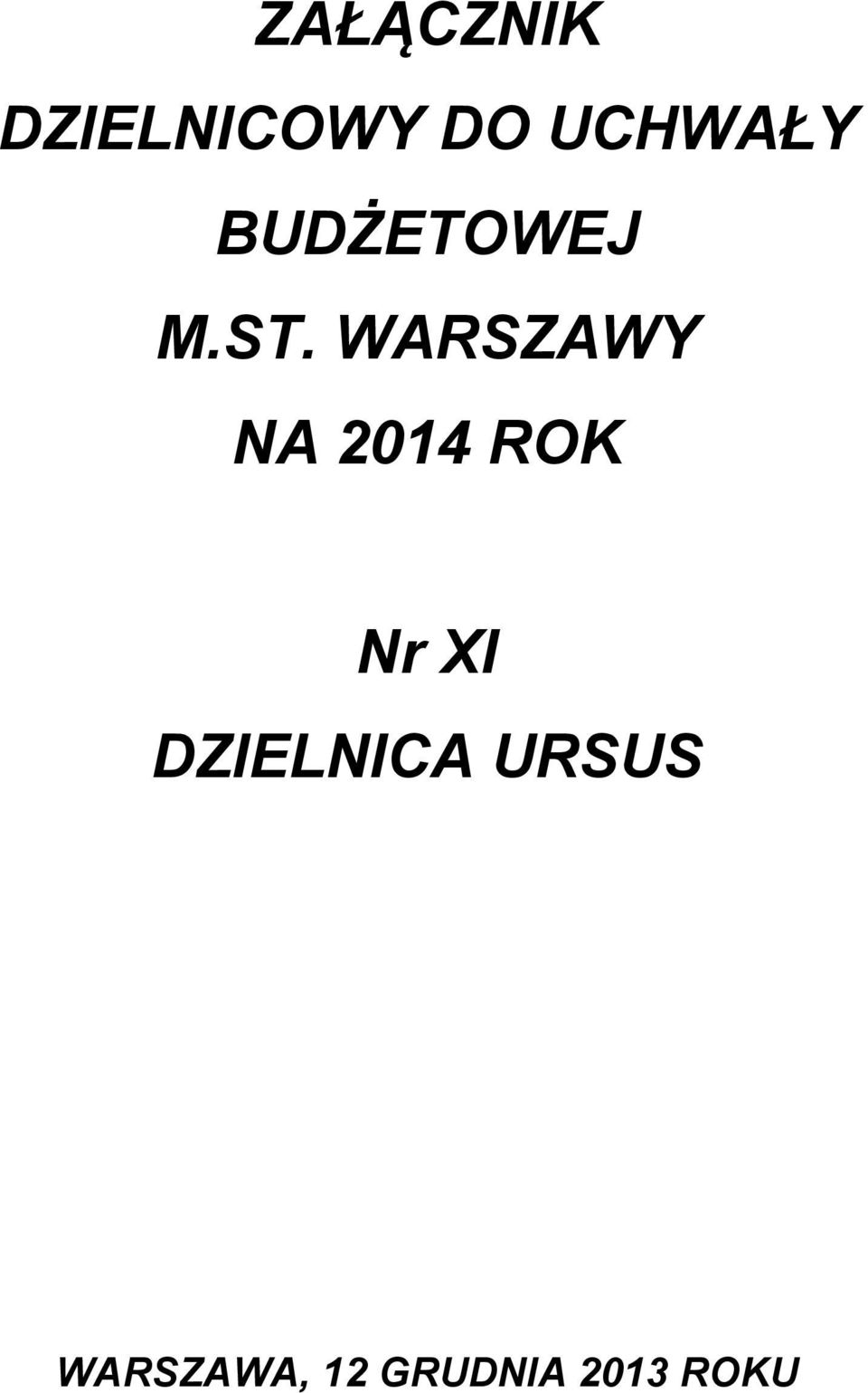 WARSZAWY NA 2014 ROK Nr XI