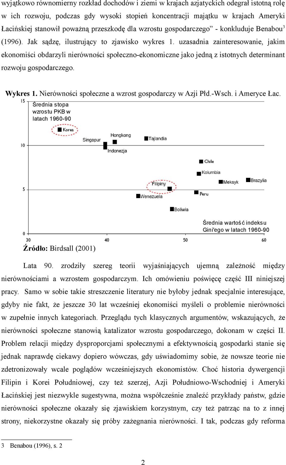 uzasadnia zainteresowanie, jakim ekonomiści obdarzyli nierówności społeczno-ekonomiczne jako jedną z istotnych determinant rozwoju gospodarczego. Wykres 1.