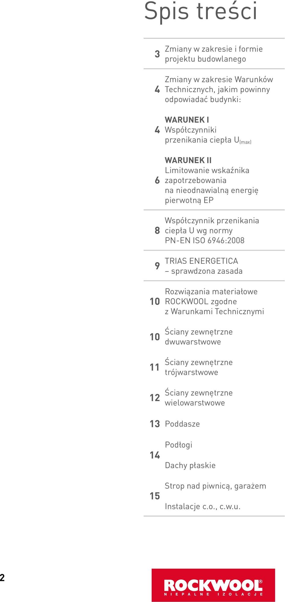 ciepła wg normy PN-EN ISO 6946:2008 TRIAS ENERGETICA sprawdzona zasada Rozwiązania materiałowe ROCKWOOL zgodne z Warunkami Technicznymi Ściany zewnętrzne