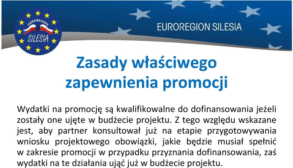 Z tego względu wskazane jest, aby partner konsultował już na etapie przygotowywania wniosku projektowego obowiązki,