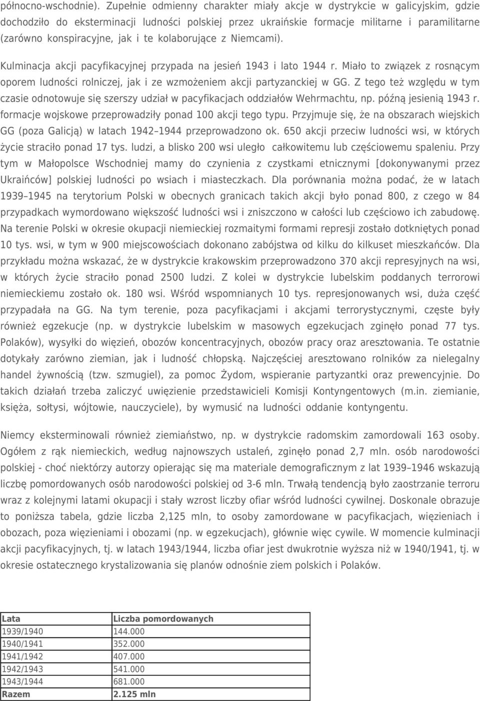 i te kolaborujące z Niemcami). Kulminacja akcji pacyfikacyjnej przypada na jesień 1943 i lato 1944 r.