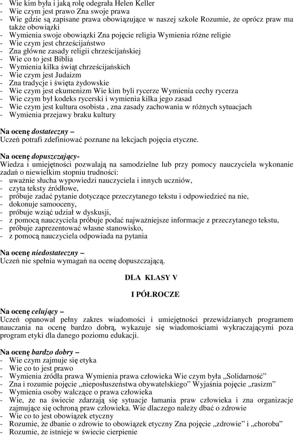 - Wie czym jest Judaizm - Zna tradycje i święta żydowskie - Wie czym jest ekumenizm Wie kim byli rycerze Wymienia cechy rycerza - Wie czym był kodeks rycerski i wymienia kilka jego zasad - Wie czym