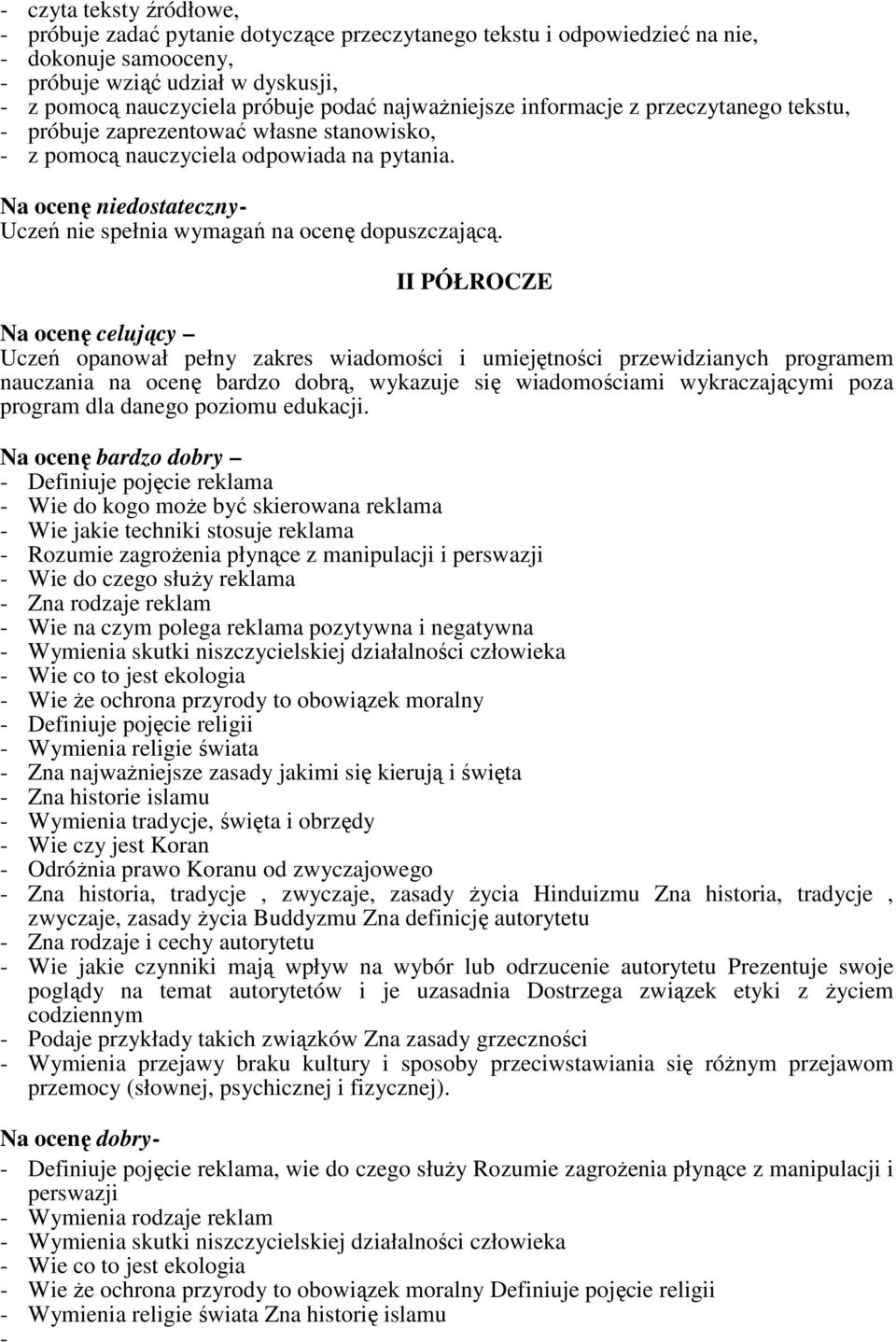 Na ocenę niedostateczny- Uczeń nie spełnia wymagań na ocenę dopuszczającą.