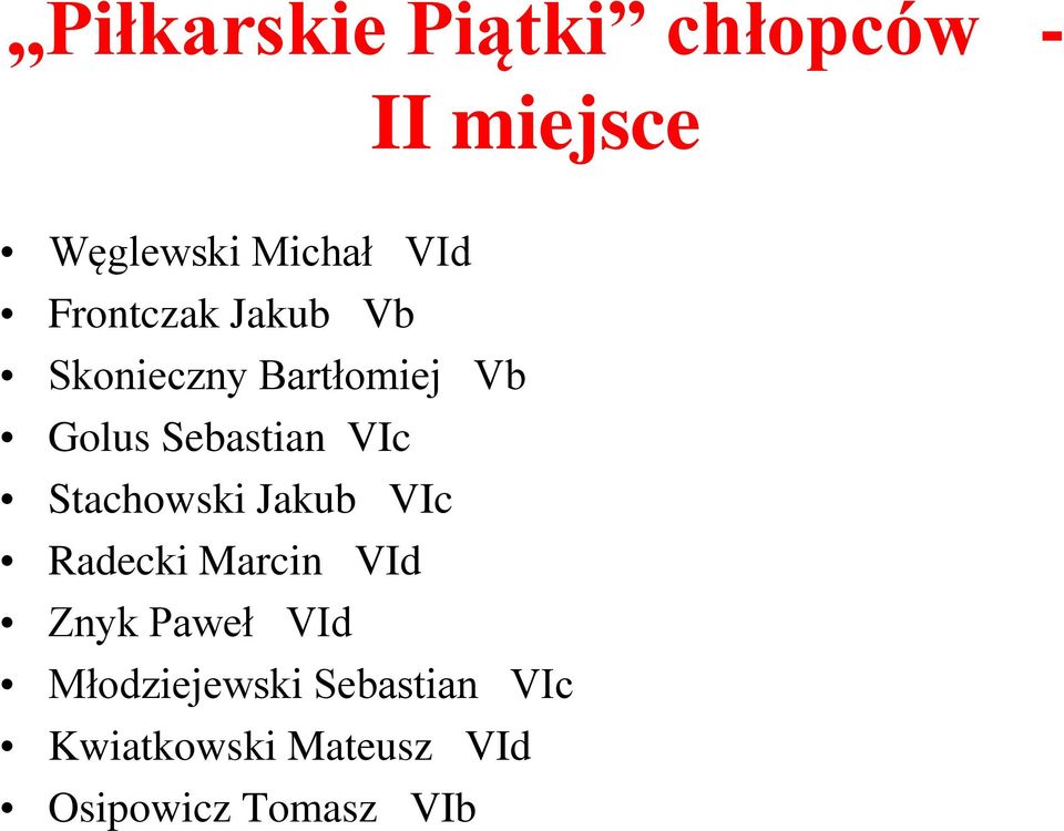 VIc Stachowski Jakub VIc Radecki Marcin VId Znyk Paweł VId