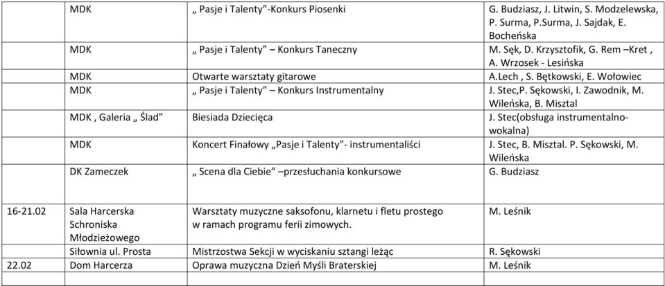 Misztal MDK, Galeria Ślad Biesiada Dziecięca J. Stec(obsługa instrumentalnowokalna) MDK Koncert Finałowy Pasje i Talenty - instrumentaliści J. Stec, B. Misztal. P. Sękowski, M.