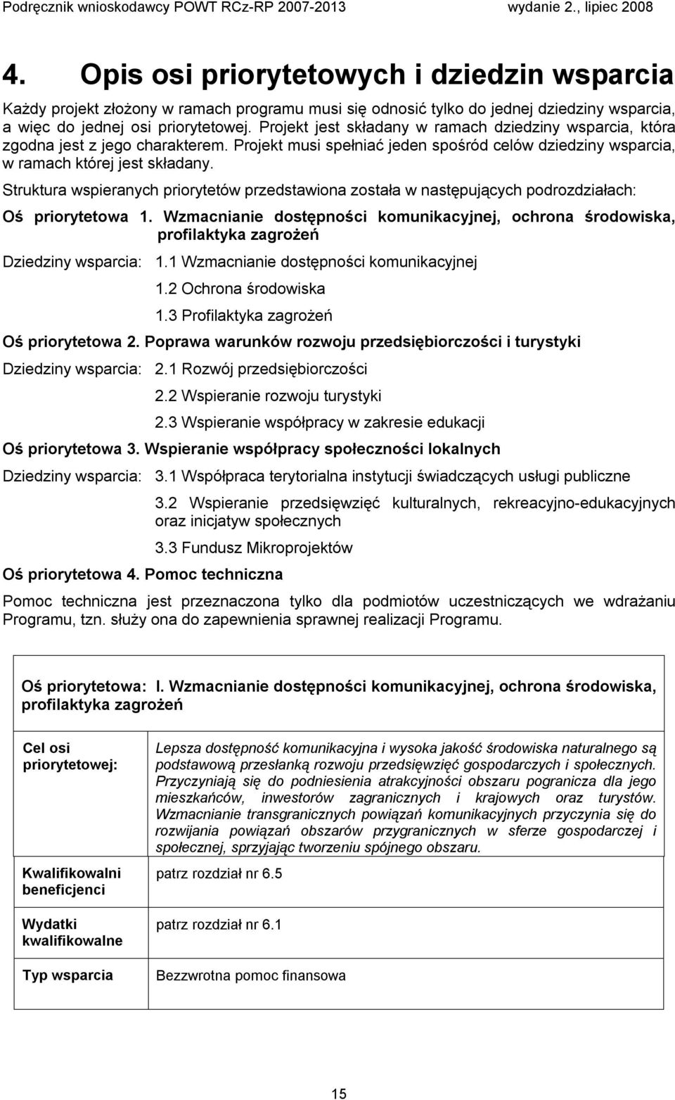 Struktura wspieranych priorytetów przedstawiona została w następujących podrozdziałach: Oś priorytetowa 1.